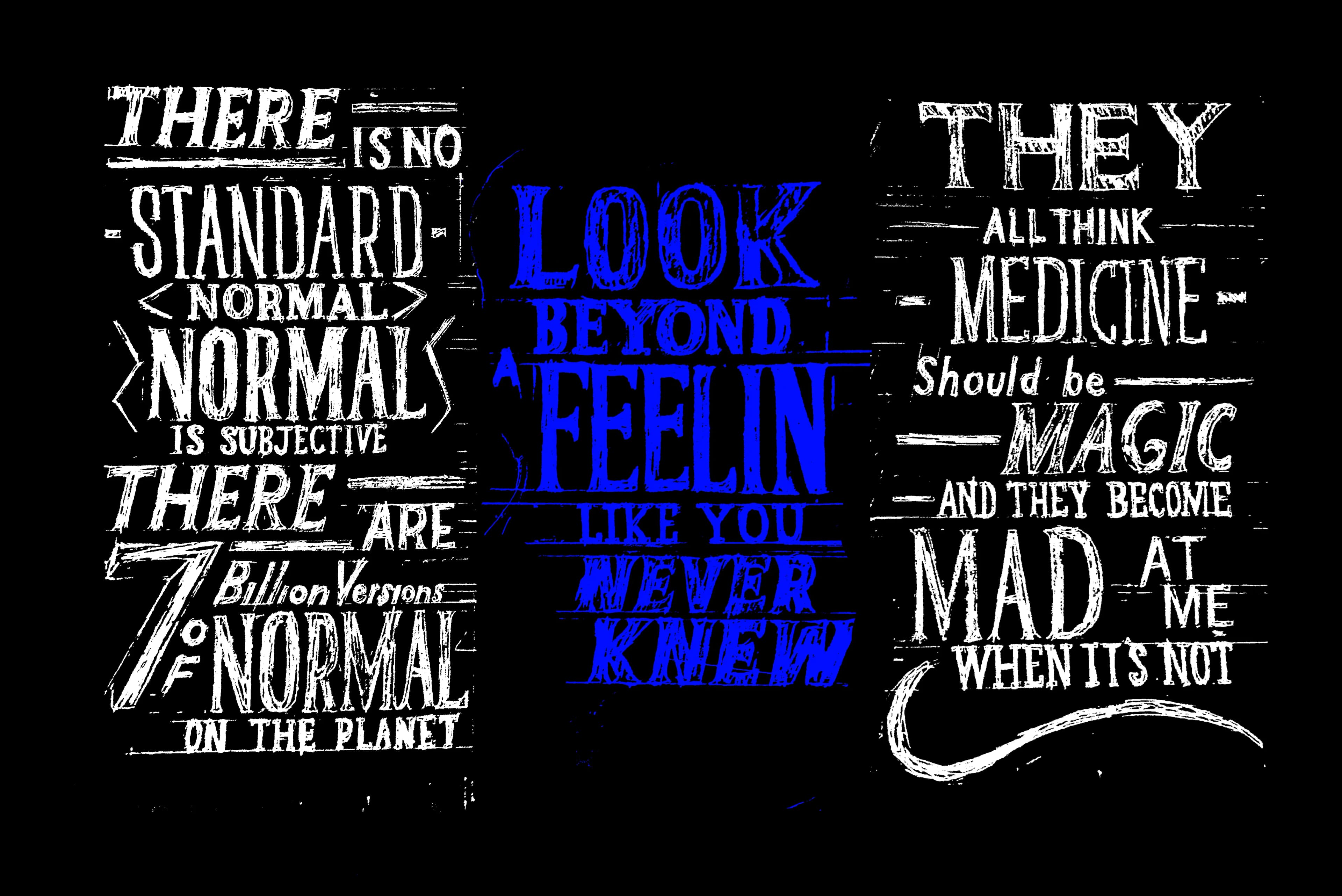 Three chalkboard lettering panels for Mental Health for the Win